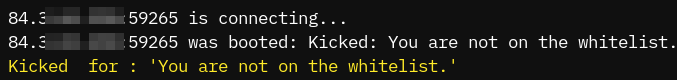 Kick message showing the IP in the console